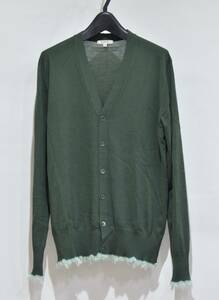 BLAMINKbla mink fringe V neck cardigan dark green 36 Y-29582B