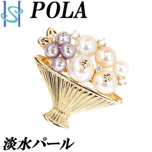 Paula Freshwater Pearl Brooch Diamond K18 Fruit Basket Pola Бесплатная доставка красота используется SH95711