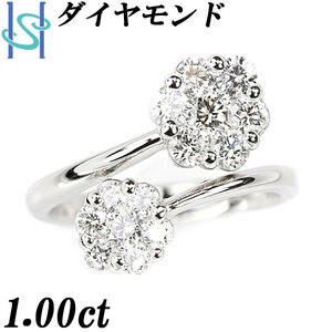 ダイヤモンド オープンリング 1.00ct Pt900 花 フラワー ボタニカル 植物 送料無料 美品 中古 SH97645