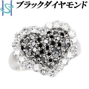 ブラックダイヤモンド リング 0.80ct K18WG ダイヤモンド 0.70ct ハート 送料無料 美品 中古 SH97548