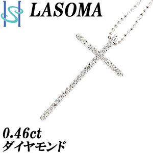 ラソーマ ダイヤモンド ネックレス K18WG クロス 十字架 メンズ ユニセックス LASOMA 美品 中古 SH96454