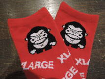 X-LARGE エクストララージ XLARGE KIDS ファニーゴリラモチーフクルーソックス 赤 最新作 送料140円～　_画像2