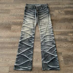 rare 00s japanese label tornado mart product manufacturing weathered denim pants flare jeans archive lgb oberisk ifsixwasnine y2k