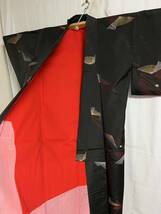 小紋　正絹　松葉　金模様　赤模様　黒色地　着物　和服　和装　着物コーデ　リメイク　アンティーク　レトロ　衣装　百貨店　高級_画像7