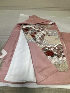 訪問着　正絹　金彩　青海波　波　菖蒲　菊　松　梅　一つ紋付　ピンク色地　着物　和服　和装　着物コーデ　リメイク　衣装　百貨店　高級