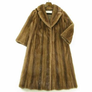 r5f121319★毛並み綺麗 carven furs デミバフミンク ロングコート ロゴ裏地 着丈106cm M相当