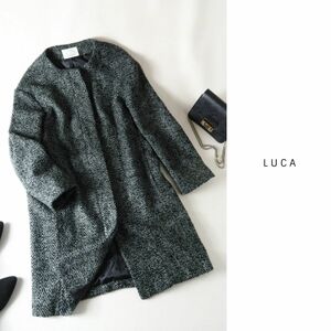 ルカ LUCA☆ヘリンボーン ツイードノーカラーコート フリーサイズ☆A-O 8245