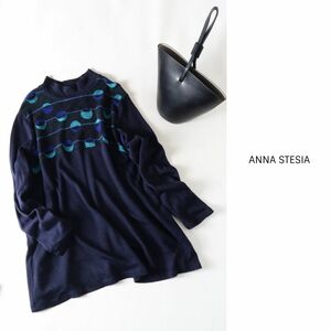 アンナステージア ANNA STESIA☆大きいサイズ☆ハイネック ウール編地切替ニット 44サイズ 日本製☆A-O 8285