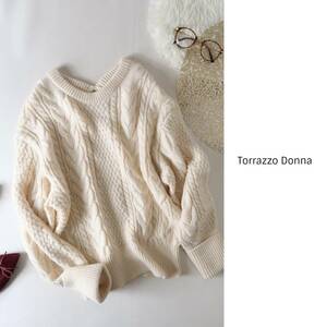 1.4万☆トラッゾドンナ Torrazzo Donna☆後ろVネック ケーブルニット☆A-O 8495