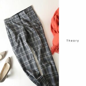 超美品☆2.9万☆セオリー Theory☆チェック柄 ノータック ウールパンツ 2サイズ☆A-O 7204