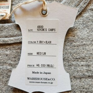 新作 送料込★WAREHOUSE ウエアハウス 4800 天竺 七分袖ベースボールTシャツ NOKOMIS CAMPS アメカジ ヘザーグレー×ブラック Lの画像4