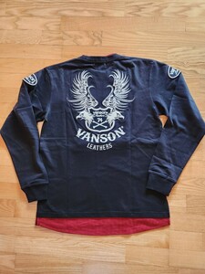 新作　送料込★VANSON バンソン　NVLT-2405 天竺レイヤード長袖Tシャツ　NEWデザイン　イーグル刺繍　バイカー　ブラック　 XL