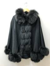 636☆SAGA FURS サガファーズ☆カシミヤ ブルーフォックス ポンチョ【M～L】ダークグレー_画像1