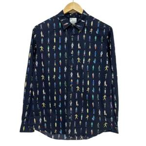 【 paul smith 】 レア 人 ファッション 総柄 シャツ M ネイビー l/s shirt ポールスミス