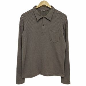 【 BUTCHER PRODUCTS 】美品 千鳥 柄 ポロ シャツ プルオーバー 40 ブラウン ホワイト l\s shirt ブッチャープロダクツ atlast