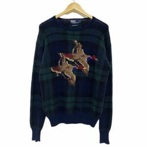 【 Ralph Lauren 】 希少 90s カモ チェック 柄 ニット セーター L グリーン ウール knit 鴨 鳥 ラルフローレン