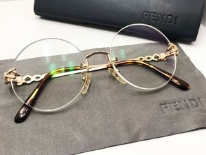 【高級品】FENDIフェンディ 純チタン製 真円丸メガネ FE-0303ゴールド メガネ/サングラス