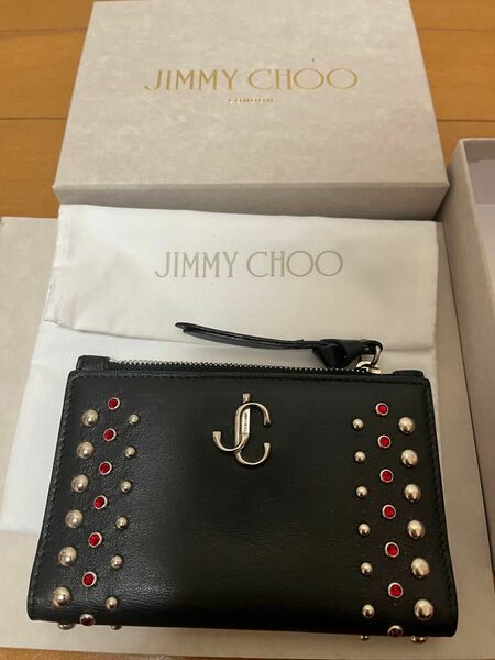 JIMMY CHOO HANNE JC スタッズ 二つ折り財布　袋箱付き