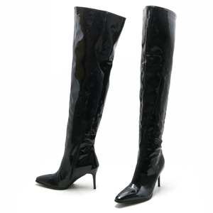  new goods large size thigh high boots black 27cm 135703-44 enamel style high heel knee high boots 