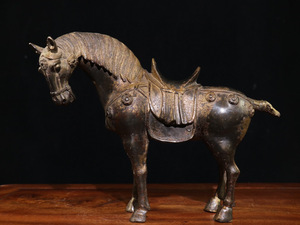 【古寶奇蔵】銅製・泥金・馬到功成・置物・賞物・中国時代美術