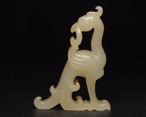 【古寶奇蔵】和田玉製・細密彫・鳥如意・置物・賞物・中国時代美術