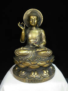 【古寶奇蔵】銅製・塗金・寶石嵌・月光如來像・置物・賞物・中国時代美術