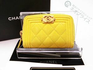 ◆N4108 CHANEL シャネル マトラッセ ココマーク キャビアスキン ボーイシャネル ラウンドファスナー コインケース 財布