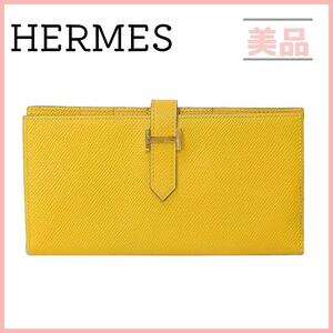 HERMES　エルメス ヴォーエプソン ベアンスフレ 長財布　イエロー　ゴールド金具　M刻印　2009年製