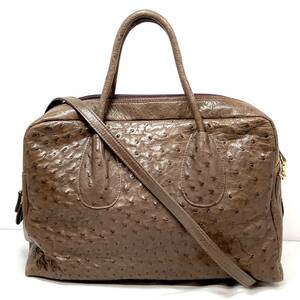 ▼MIMMA TETI オーストリッチ ハンドバッグ ショルダーバッグ 2way レザー 革 イタリア製 ブラウン系 茶色系 ミンマテチ カバン 鞄 