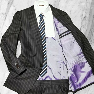 幻!!!これ以上なし!!!【イザイア ISAIA】極艶!!!極細繊維150’Sウール使用◎ 希少XXLサイズ 光沢パープル スーツ セットアップ 52