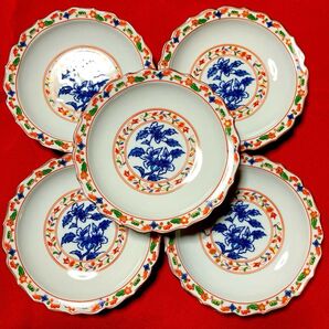 橘吉 染錦牡丹 金彩赤絵 銘々皿取り皿揃 5枚セット