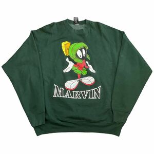 90s USA製 Looney Tunes スウェットXXL グリーン トレーナー MARVIN マービン・ザ・マーシャン マービン Warner Bros ヴィンテージ