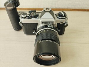 【整理業者委託品】NIKON FE＋NIKKOR 135mm 2.8 レンズ付 シャッター切れた フィルムカメラジャンク品 1円スタート ビンテージカメラ