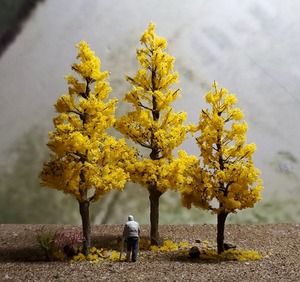 〓鉄道模型 ジオラマ用樹木〓色づいた銀杏 3本 HOサイズ 〓ジオラマハウス製〓