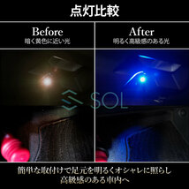 トヨタ イスト パッソセッテ ポルテ スペード SOLオリジナル LED イルミネーションランプ フットランプ インナーランプ ブルー 2個セット_画像4