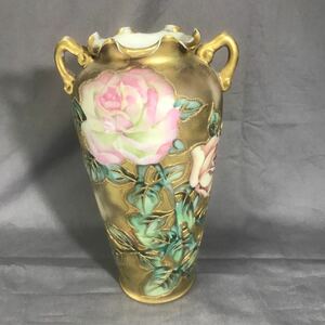 オールドノリタケ 金盛りバラ柄 花瓶