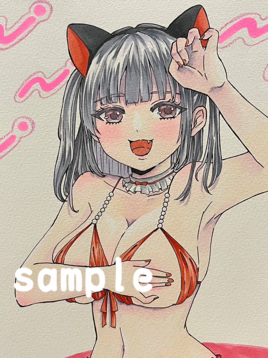 Illustration Original Copic Girl Cute Underwear A4 Size, comics, anime goods, hand drawn illustration