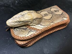 蛇財布　ヘビ頭付き　長財布　パイソン コブラ財布 革 中古　ハンドメイド 