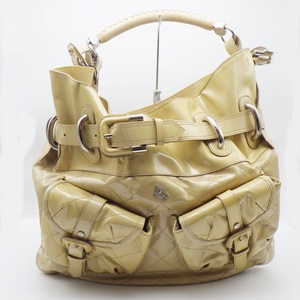 C23-273 BURBERRY バーバリー 2WAY ショルダーバッグ エナメル パテントレザー ライトグリーン シルバー金具 レディース 中古 保存袋付き