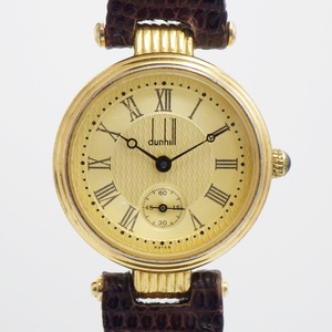 C23-536 dunhill ダンヒル 11618 クォーツ式腕時計 スモールセコンド ゴールド文字盤 ラウンド 革ベルト 非稼働 動作未確認 スイス製