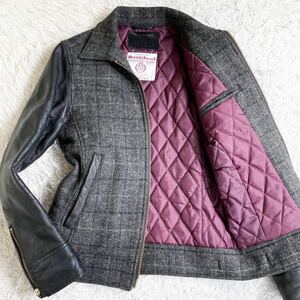 美品 JACKROSE HarrisTweed 『漢の逸品』ジャックローズ ハリスツイード スタジャン ジャケット 中綿キルティング 本革 ブルゾン チェック