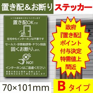 置き配(or宅配ボックス)とお断りを一石二鳥で解決するステッカー(シール)B　置き配　猫　宅配ボックス　ポスト