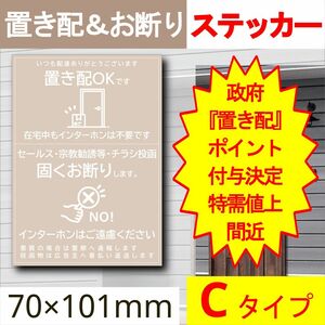 置き配(or宅配ボックス)とお断りを一石二鳥で解決するステッカー(シール)C　置き配　猫　宅配ボックス　ポスト