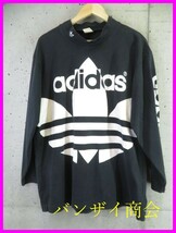 1121b4◆80s90sヴィンテージ◆adidas アディダス トレフォイル 袖プリント 長袖Tシャツ L-O/カットソーロンT/ジャージ/オールド/ジャケット_画像1