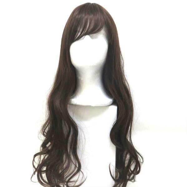 ヘアウイッグ ブラウン 長さ60cm ロング フルウイッグ エアウェーブ カール レディース ヘアアレンジ コスプレ イメチェン 茶 かつら