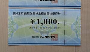 ビックカメラ株主優待券 1000円 2024年5月末 