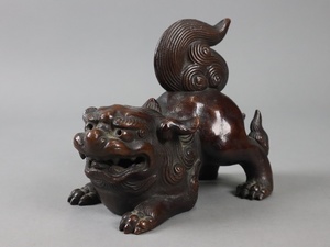 時代物 古備前 獅子置物 幅17,5cm 備前焼 床飾 細密細工 古美術品[b1321]