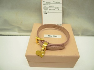 期間限定セール ミュウミュウ miumiu ミュウミュウ レザーブレスレット マドラスレザー 42599 pale pink 42599