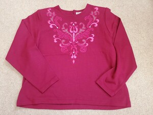 ウール　カットソー　Mサイズ　刺繍　RENOWN　レナウン　ピンク　ニット　セーター