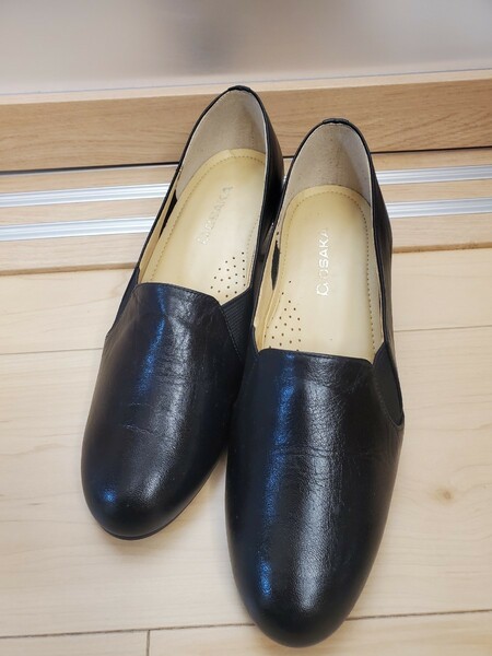 パンプス　チャンキーヒール　24cm　黒　ローファー　革靴